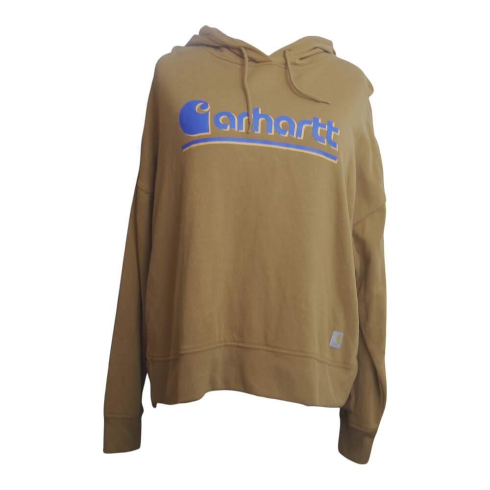 Carhartt Women's Hoodie Camel XL Tencel Fiber Series Loose Fit Cropped High Low